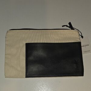 YSL Beauty Wristlet Pouch Gift With Purchase Zip Cosmetic Bag Black Cream New